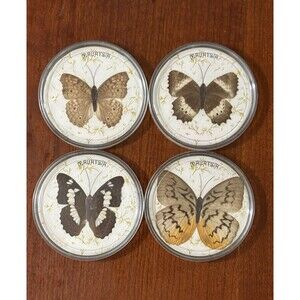Vintage 4 PC Acrylic Coaster Set Real Malaysian Butterflies